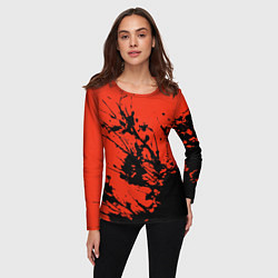 Лонгслив женский Взрыв чёрной краски на красно-оранжевом, цвет: 3D-принт — фото 2