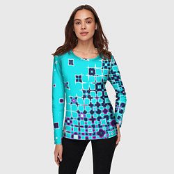 Лонгслив женский Геометрическая метаморфоза на бирюзе, цвет: 3D-принт — фото 2