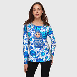 Лонгслив женский Русская матрёшка в гжельских узорах, цвет: 3D-принт — фото 2