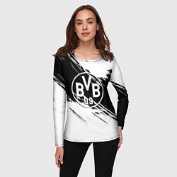 Лонгслив женский Borussia черно белые полосы, цвет: 3D-принт — фото 2