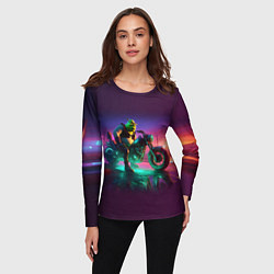 Лонгслив женский Шрек на мотоцикле на закате - нейроарт фантазия, цвет: 3D-принт — фото 2