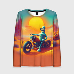 Лонгслив женский Робот Бендер на мотоцикле в пустыне, цвет: 3D-принт
