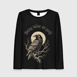 Женский лонгслив Ворона сидит на ветке на фоне полной луны