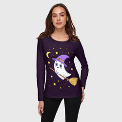 Лонгслив женский Хэллоуин, привидение на метле, звезды, цвет: 3D-принт — фото 2