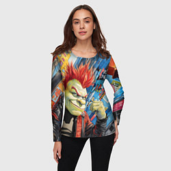 Лонгслив женский Панк Шрек на фоне домов, цвет: 3D-принт — фото 2