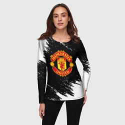 Лонгслив женский Манчестер Юнайтед белые краски, цвет: 3D-принт — фото 2