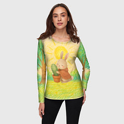 Лонгслив женский Заяц обнимает кактус, цвет: 3D-принт — фото 2