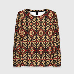 Лонгслив женский Славянский вышивной орнамент макошь, цвет: 3D-принт