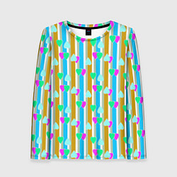 Женский лонгслив Полосатый с сердечками ретро в горошек