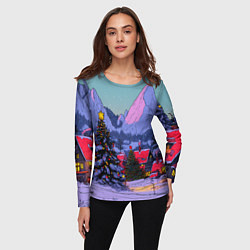 Лонгслив женский Новогодние елки в горном городке, цвет: 3D-принт — фото 2