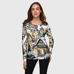 Лонгслив женский Объемные новогодние дома, цвет: 3D-принт — фото 2