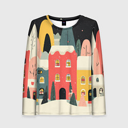 Лонгслив женский Разноцветные новогодние дома, цвет: 3D-принт