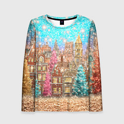 Женский лонгслив Новогодний город в блестках