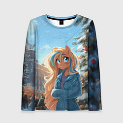 Женский лонгслив Лошадка на новогодней площади