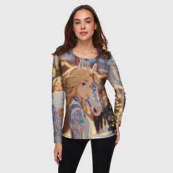 Лонгслив женский Блондинка с новогодней лошадкой, цвет: 3D-принт — фото 2