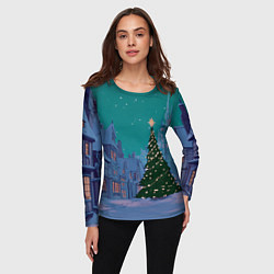 Лонгслив женский Зеленая новогодняя елка во вдоре, цвет: 3D-принт — фото 2