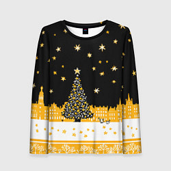 Лонгслив женский Новый год в черно-желтом стиле, цвет: 3D-принт