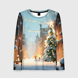 Лонгслив женский Новогодняя елочка, цвет: 3D-принт