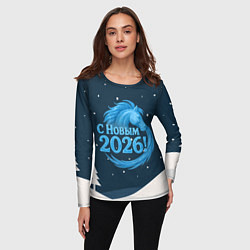Лонгслив женский С Новым 2026 снежная надпись, цвет: 3D-принт — фото 2