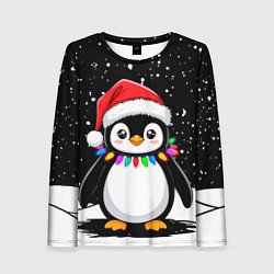 Лонгслив женский Пингвин в шапке Санты, цвет: 3D-принт