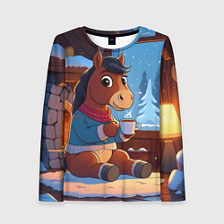 Женский лонгслив Лошадка у камина