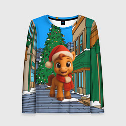 Женский лонгслив Новогодняя лошадка и елка