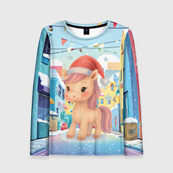 Женский лонгслив Лошадка с новогоднем венком