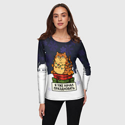 Лонгслив женский Я уже начал праздновать - рыжий кот, цвет: 3D-принт — фото 2
