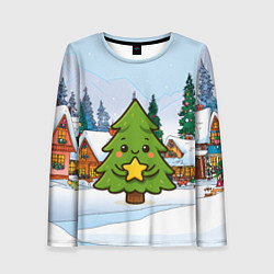Лонгслив женский Милая елочка со звездой, цвет: 3D-принт