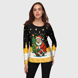 Лонгслив женский Пьяный Санта с елкой и шампанским, цвет: 3D-принт — фото 2