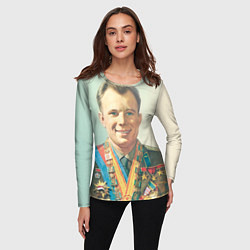 Лонгслив женский Гагарин в орденах, цвет: 3D-принт — фото 2