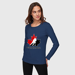 Лонгслив хлопковый женский Canada, цвет: тёмно-синий — фото 2
