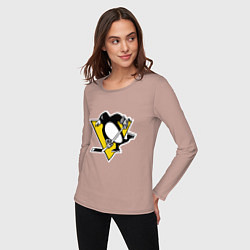 Лонгслив хлопковый женский Pittsburgh Penguins: Malkin 71, цвет: пыльно-розовый — фото 2