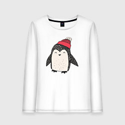 Лонгслив хлопковый женский Зимний пингвин-мальчик, цвет: белый