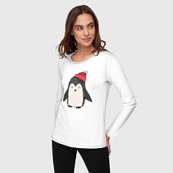 Лонгслив хлопковый женский Зимний пингвин-мальчик, цвет: белый — фото 2