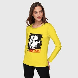 Лонгслив хлопковый женский Nirvana: Kurt Cobain, цвет: желтый — фото 2