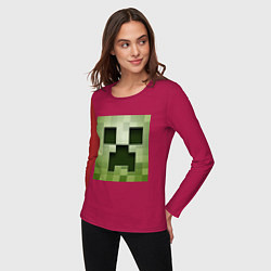 Лонгслив хлопковый женский Мinecraft creeper, цвет: маджента — фото 2