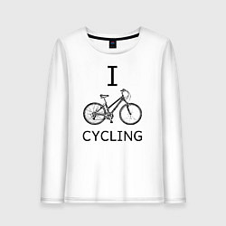 Лонгслив хлопковый женский I love cycling, цвет: белый