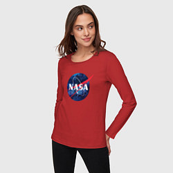 Лонгслив хлопковый женский NASA: Cosmic Logo, цвет: красный — фото 2