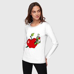 Лонгслив хлопковый женский Яблочко с червячком, цвет: белый — фото 2