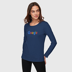 Лонгслив хлопковый женский Google, цвет: тёмно-синий — фото 2