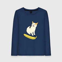 Лонгслив хлопковый женский Cat no banana meme, цвет: тёмно-синий