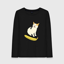 Лонгслив хлопковый женский Cat no banana meme, цвет: черный