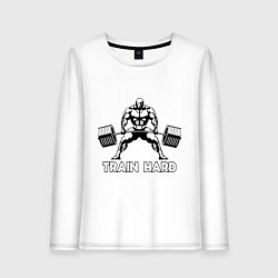 Лонгслив хлопковый женский Train hard тренируйся усердно, цвет: белый