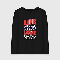 Лонгслив хлопковый женский Life Song & Love Music, цвет: черный
