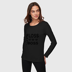 Лонгслив хлопковый женский Floss like a boss, цвет: черный — фото 2