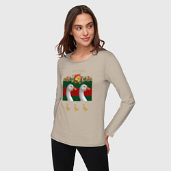 Лонгслив хлопковый женский GUSSI: Flowers Style, цвет: миндальный — фото 2