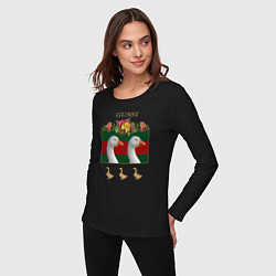 Лонгслив хлопковый женский GUSSI: Flowers Style, цвет: черный — фото 2