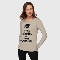 Лонгслив хлопковый женский Stay Hungry & Stay Foolish, цвет: миндальный — фото 2