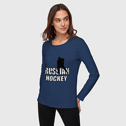 Лонгслив хлопковый женский Russian hockey, цвет: тёмно-синий — фото 2